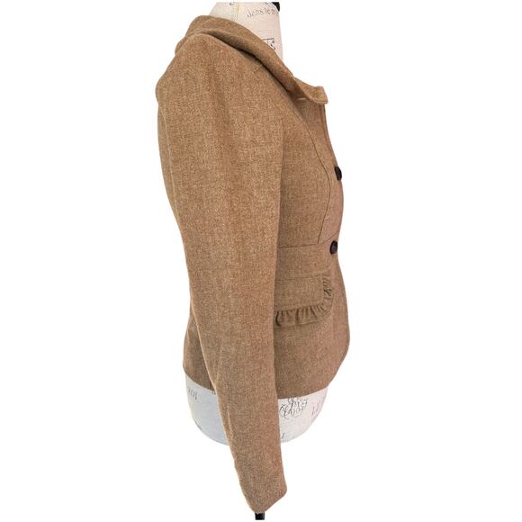 J.Crew Brown Wool Blend Tailored Jacket | Women’s Size 2 | Ruffle Pocket Detail - Picture 5 of 10